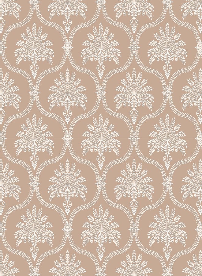 Decotalk Damask Wallpaper Beige Damask Wallpaper for Bedroom Walls Baroque Damasks Floral Contact Paper Peel and Stick 17.5x120 Inch Beige White Floral Wall Paper Baroque Wall Cover Vinyl Wrap - Image 1