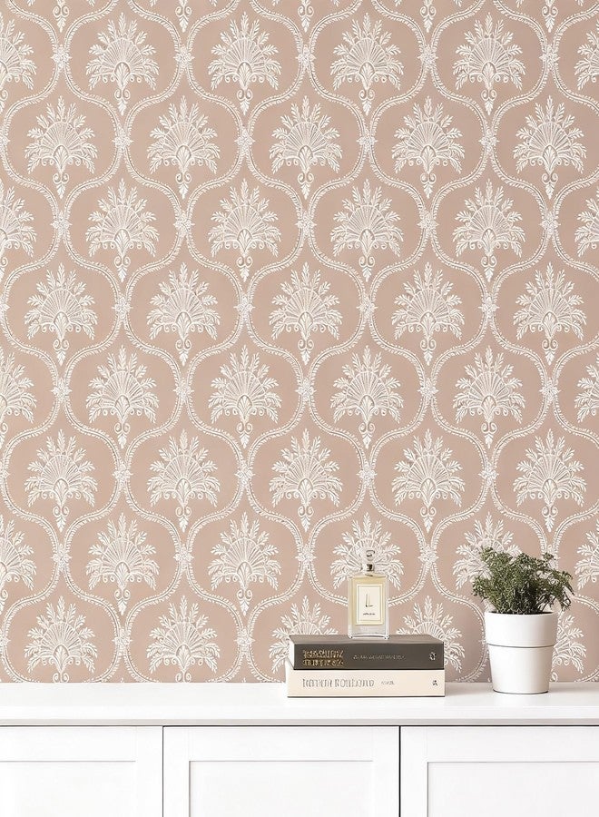 Decotalk Damask Wallpaper Beige Damask Wallpaper for Bedroom Walls Baroque Damasks Floral Contact Paper Peel and Stick 17.5x120 Inch Beige White Floral Wall Paper Baroque Wall Cover Vinyl Wrap - Image 4