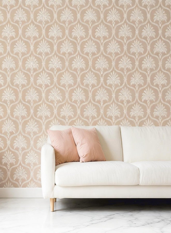 Decotalk Damask Wallpaper Beige Damask Wallpaper for Bedroom Walls Baroque Damasks Floral Contact Paper Peel and Stick 17.5x120 Inch Beige White Floral Wall Paper Baroque Wall Cover Vinyl Wrap - Image 5