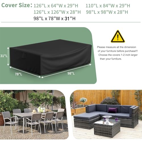 Gasadar Patio Furniture Covers Outdoor Furniture Cover Waterproof 600D Heavy Duty 98X78X32 Black - Image 3