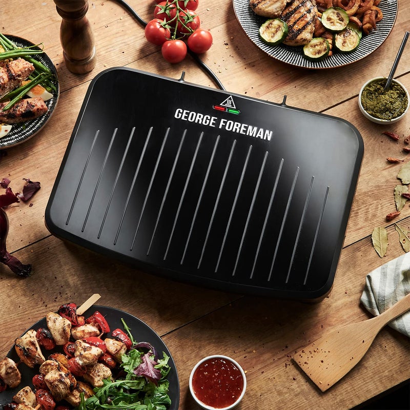 George Foreman شواية جورج فورمان الكهربائية الكبيرة 2400 واط صانعة السندويشات غير لاصقة صحية صينية شواء لوح بانيني باربكيو توفير الطاقة تخزين عمودي سهل التنظيف صينية تنقيط سوداء 25820 - Image 3