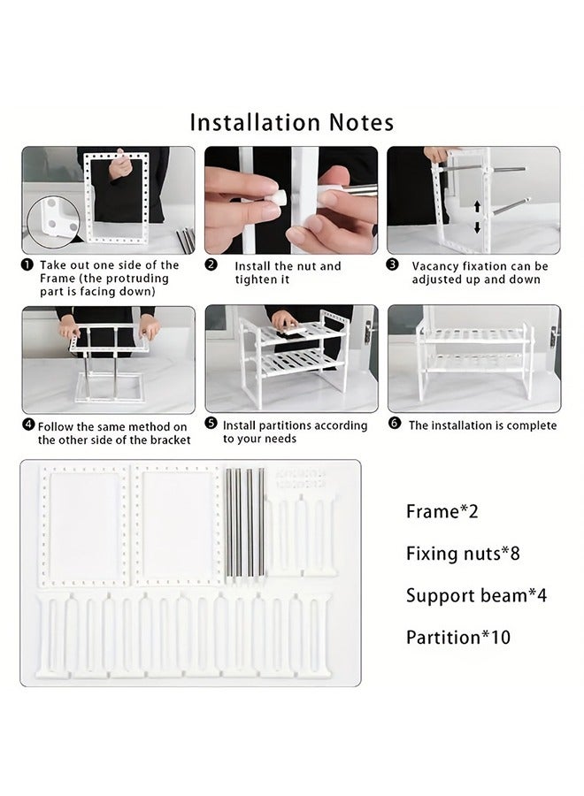 رولستيمي تحت بالوعة تخزين الرف 2 مستويات تحت العداد تخزين الرف المطبخ أو الحمام قابل للتعديل تخزين الرف الأبيض - Image 3