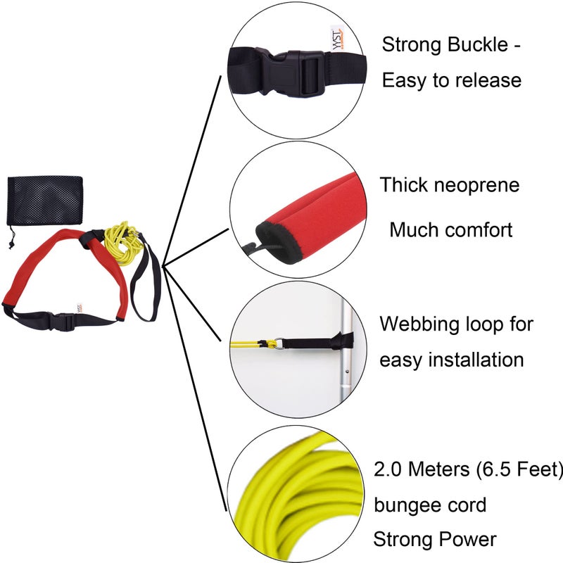 YYST Swimming Bungee Resistance Training Belt Swim Exerciser Tether (One Waist Belt, Bungee Cord, Loop) - Image 2