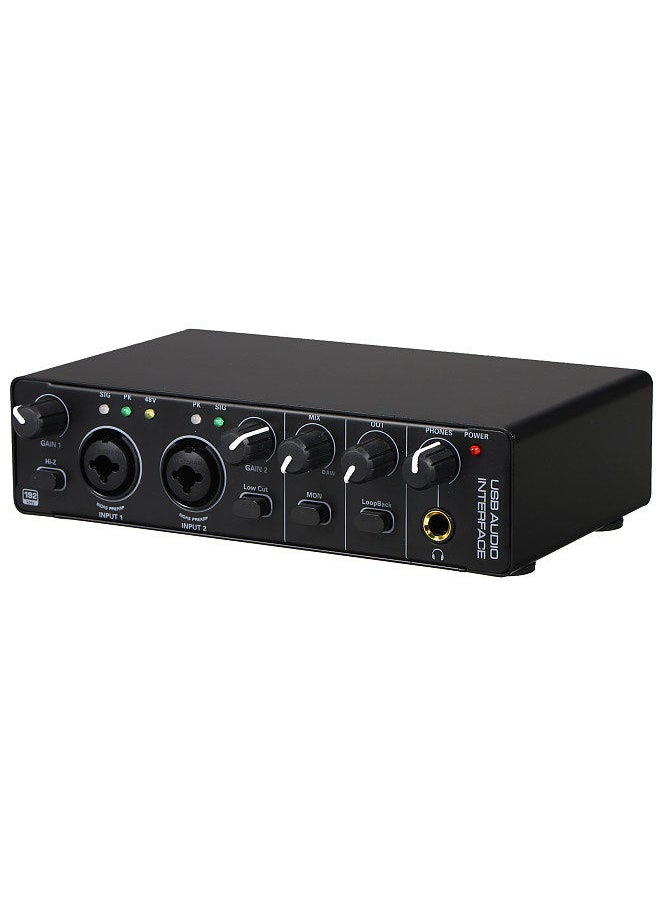USB Audio Interface Sound Card RHM 2 In 2 Out Audio Interface Sound Board with 48V Phantom Power for Recording Professional Audio Mixer & Mic Preamplifier XLR/TSR/TS Ports