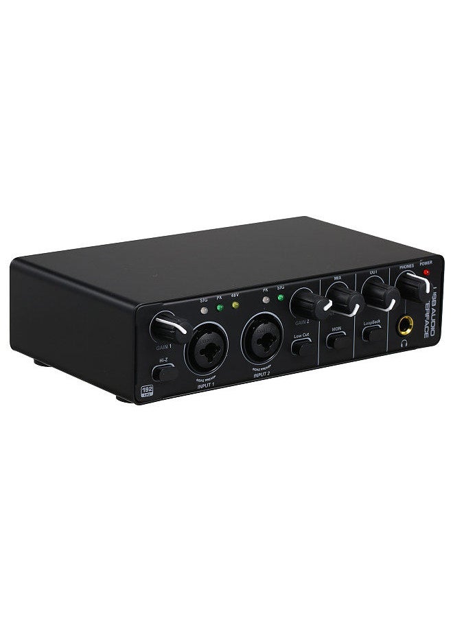 USB Audio Interface Sound Card RHM 2 In 2 Out Audio Interface Sound Board with 48V Phantom Power for Recording Professional Audio Mixer & Mic Preamplifier XLR/TSR/TS Ports