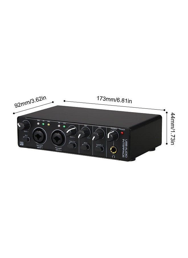 USB Audio Interface Sound Card RHM 2 In 2 Out Audio Interface Sound Board with 48V Phantom Power for Recording Professional Audio Mixer & Mic Preamplifier XLR/TSR/TS Ports