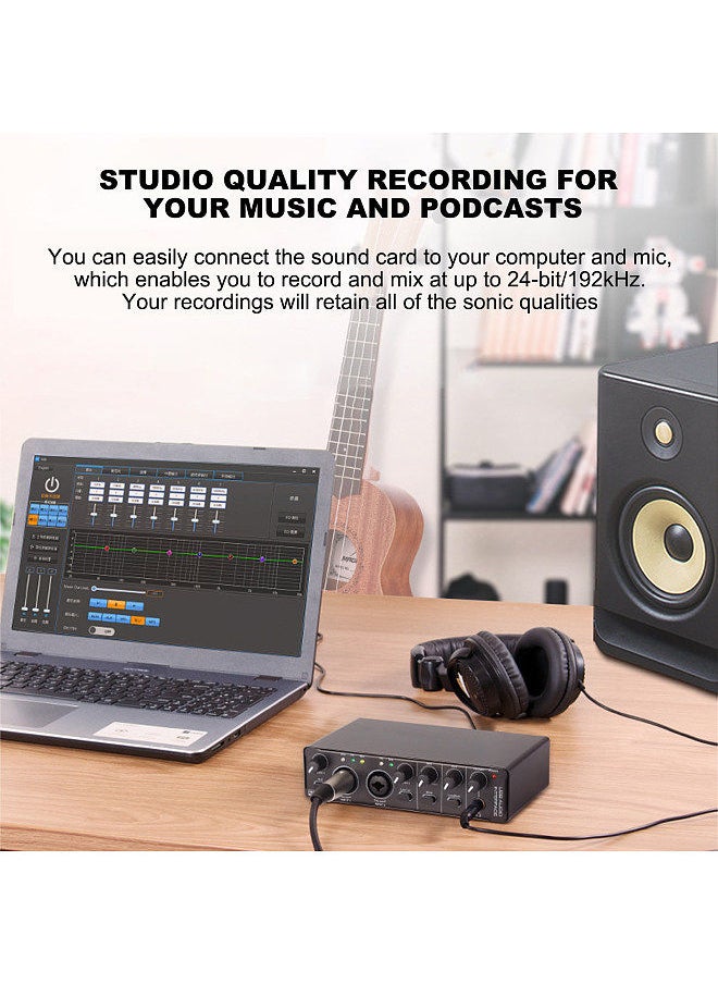 USB Audio Interface Sound Card RHM 2 In 2 Out Audio Interface Sound Board with 48V Phantom Power for Recording Professional Audio Mixer & Mic Preamplifier XLR/TSR/TS Ports