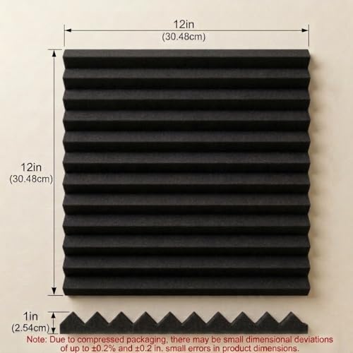 HPKL9999 52 Pack 12 "X 12 "X1" Acoustic Panels Studio Soundproofing Foam Wedge Tiles(Accompanied By Double-Sided Adhesive Tape) (52BLACK) - Image 2
