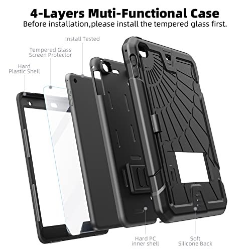 TSQQST iPad mini 4/5 Case with Glass Screen Protector for Kids | iPad mini 5th Generation Case with Pencil Holder Stand | Shockproof Rugged Protective Case for iPad mini 5/4 7.9 Inch | Black - Image 3
