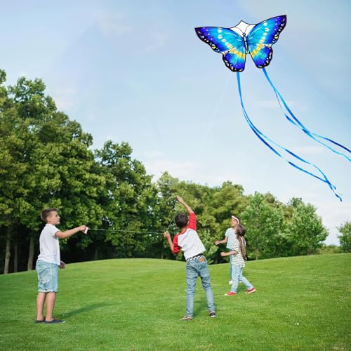 HONBO Butterfly Kites for Kids & Adults,55" x 28" Large Beginner Kite for Kids Ages 4-8,Easy to Fly for Beginners, Each Kite with 300ft Line Handle,Beach Kites for Outdoor Family Trip (Blue) - Image 3