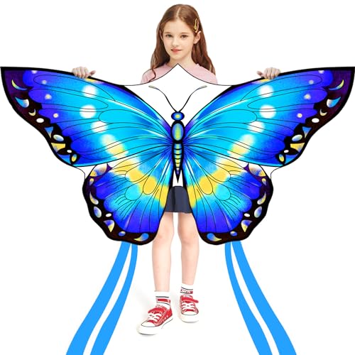 HONBO Butterfly Kites for Kids & Adults,55" x 28" Large Beginner Kite for Kids Ages 4-8,Easy to Fly for Beginners, Each Kite with 300ft Line Handle,Beach Kites for Outdoor Family Trip (Blue) - Image 1