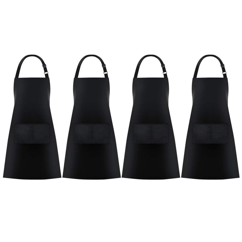 Jubatus 4 Pack Bib Aprons with 2 Pockets Cooking Chef Kitchen Apron for Women Men Black