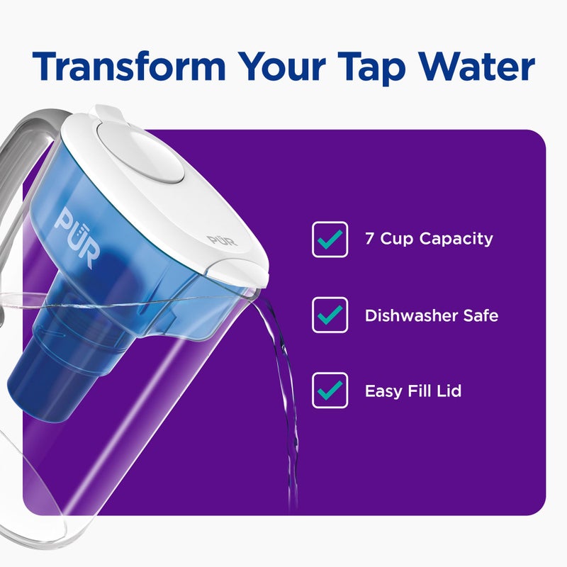PUR 7-Cup Water Filter Pitcher, Cleaner, Great-Tasting Water, Dishwasher Safe, Powerful, Faster Filtration, LockFit Cap Design - White - Image 2