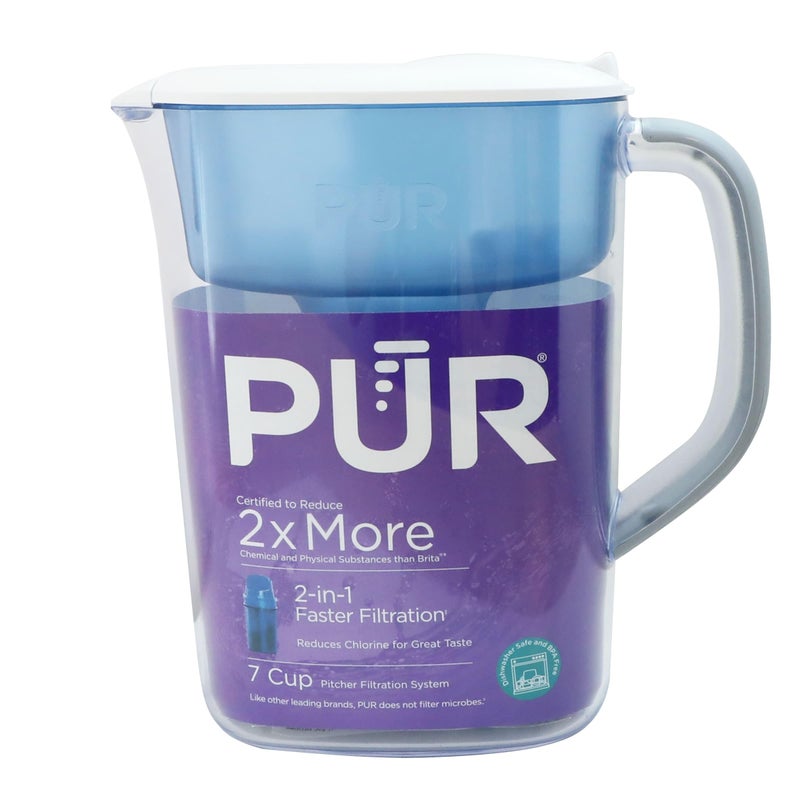 PUR 7-Cup Water Filter Pitcher, Cleaner, Great-Tasting Water, Dishwasher Safe, Powerful, Faster Filtration, LockFit Cap Design - White - Image 1