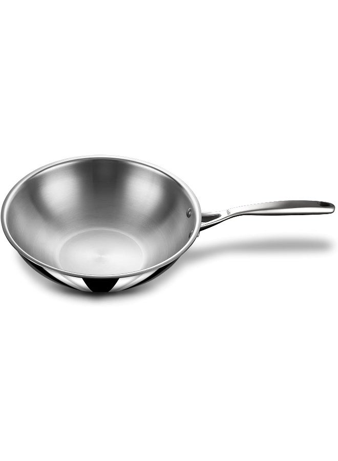 Stahl ووك ستال ثلاثي الفولاذ المقاوم للصدأ مع غطاء، مقلاة عميقة بقاعدة تحريض، ووك للقلي السريع، متوافق مع موقد التحريض والغاز، 2.4 لتر، 24 سم - Image 5