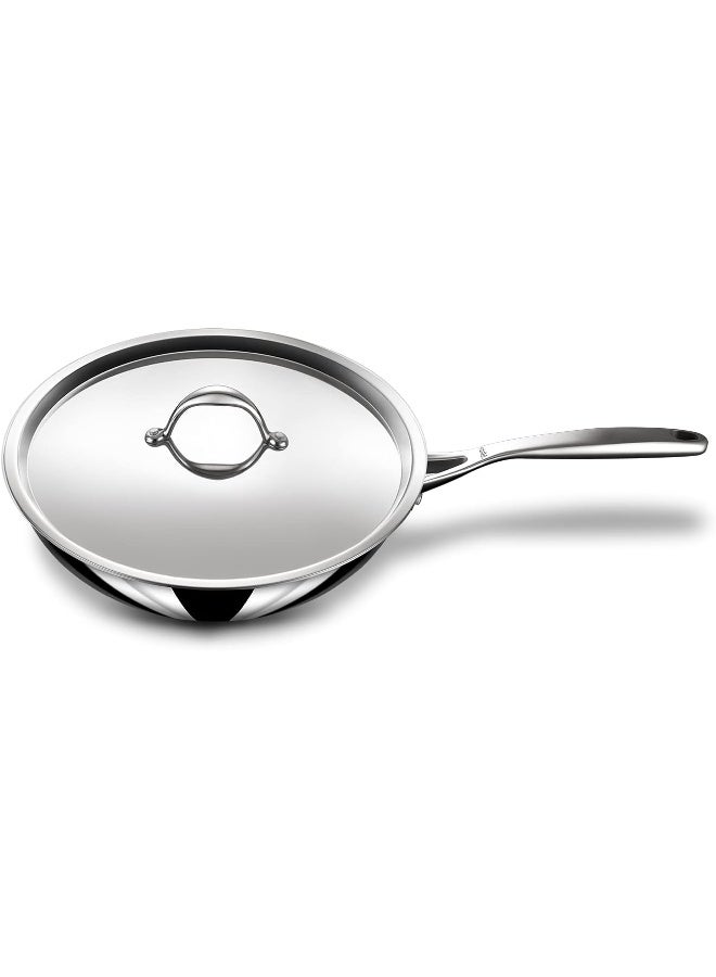 Stahl ووك ستال ثلاثي الفولاذ المقاوم للصدأ مع غطاء، مقلاة عميقة بقاعدة تحريض، ووك للقلي السريع، متوافق مع موقد التحريض والغاز، 2.4 لتر، 24 سم - Image 4