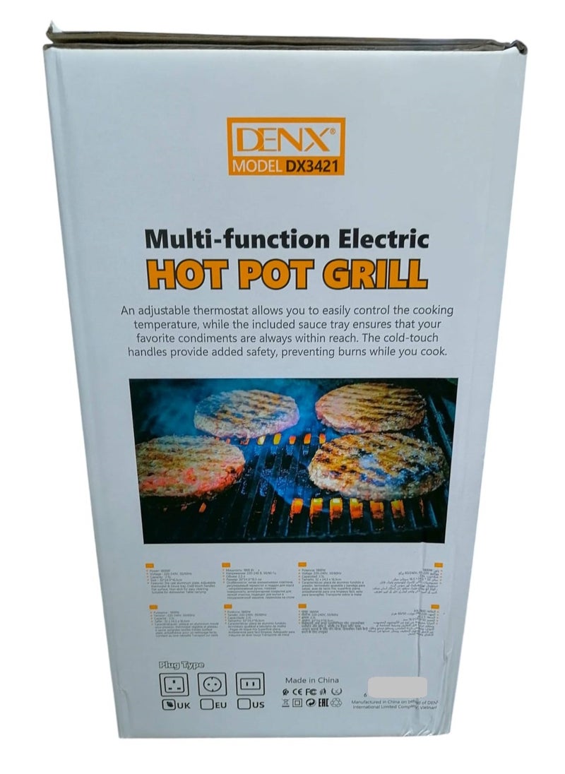 Denx - 1800W 2.5L Multifunction Electric Grill with Adjustable Thermostat and Sauce Tray - Image 1