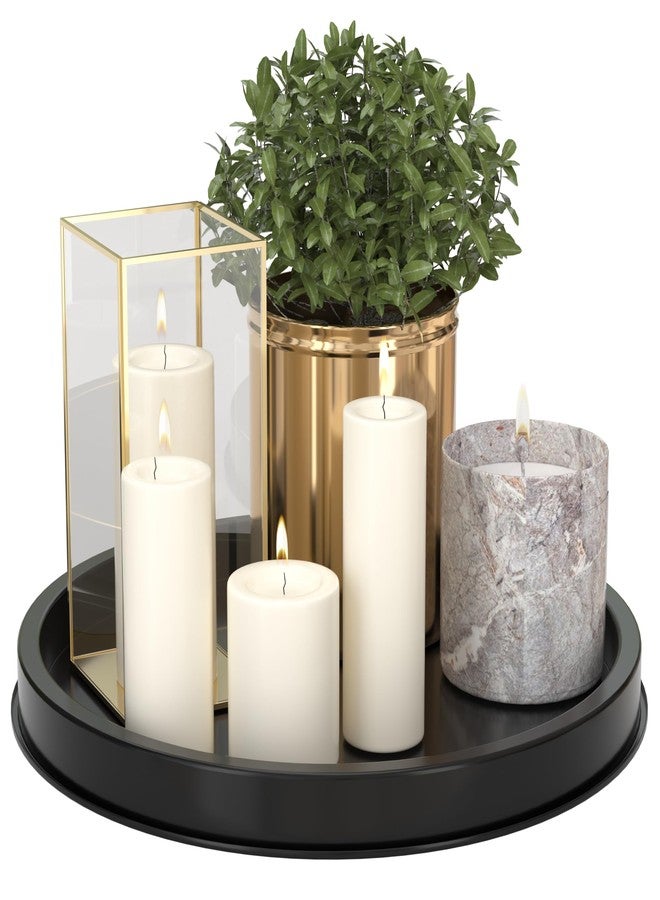 HGF Decorative Tray for Coffee Table, 12 Inch Lightweight Metal Round Serving Trays for Kitchen Counter Organizer Dining Table Centerpiece for Display Candle Vase, Black Round Tray for Bathroom Decor - Image 1