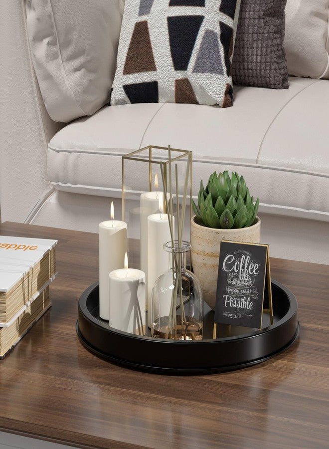 HGF Decorative Tray for Coffee Table, 12 Inch Lightweight Metal Round Serving Trays for Kitchen Counter Organizer Dining Table Centerpiece for Display Candle Vase, Black Round Tray for Bathroom Decor - Image 3