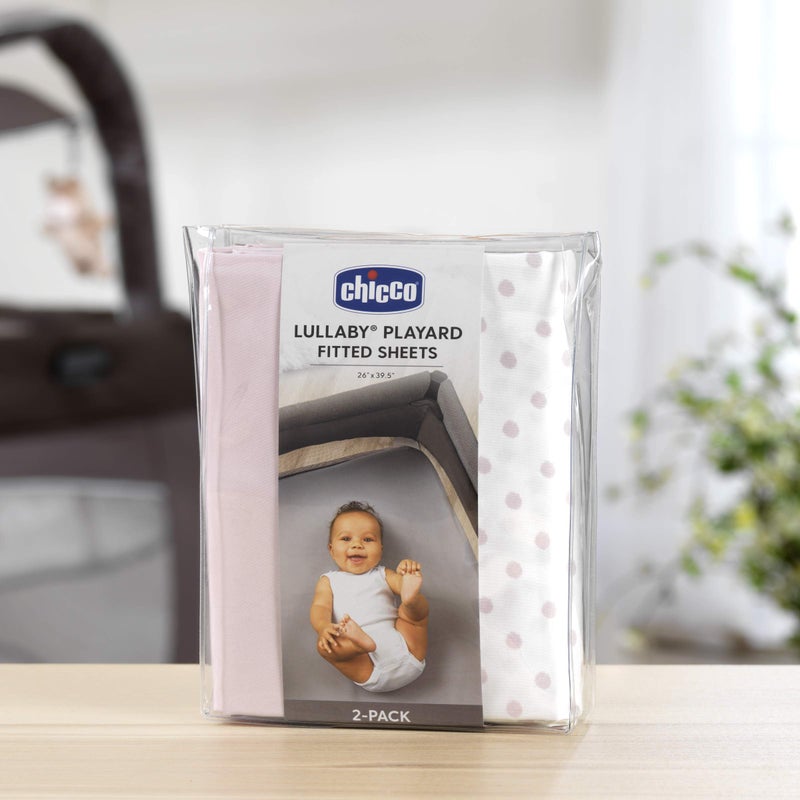 Chicco Lullaby Playard Sheets - Pink Dot 2-Pack | Pink/White - Image 4