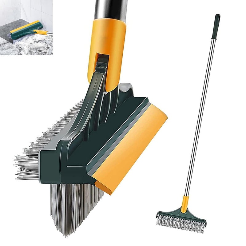 KRYLARBathroom Cleaning Brush with Wiper 3 in 1 Tiles Cleaning Bathroom BrushLong Handle 180 Rotate Shower Scrubber for Tile Floors Kitchen BathroomSpace Corner Brush for Hard to Reach Areas