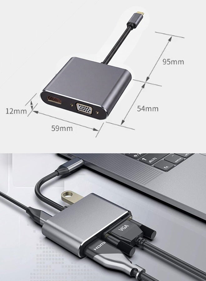 Purrhappy 4-in-1 USB C Hub (USB+ HDMI + PD + VGA) 4K@60Hz HDMI, 100W PD Charging, USB 3.0 Port, Docking Station Compatible with MacBook Pro/Air, Lenovo, Dell, HP for Office/Laptop Screen Expansion (Home/Work/Study/Entertainment ) DARK GREY - Image 3