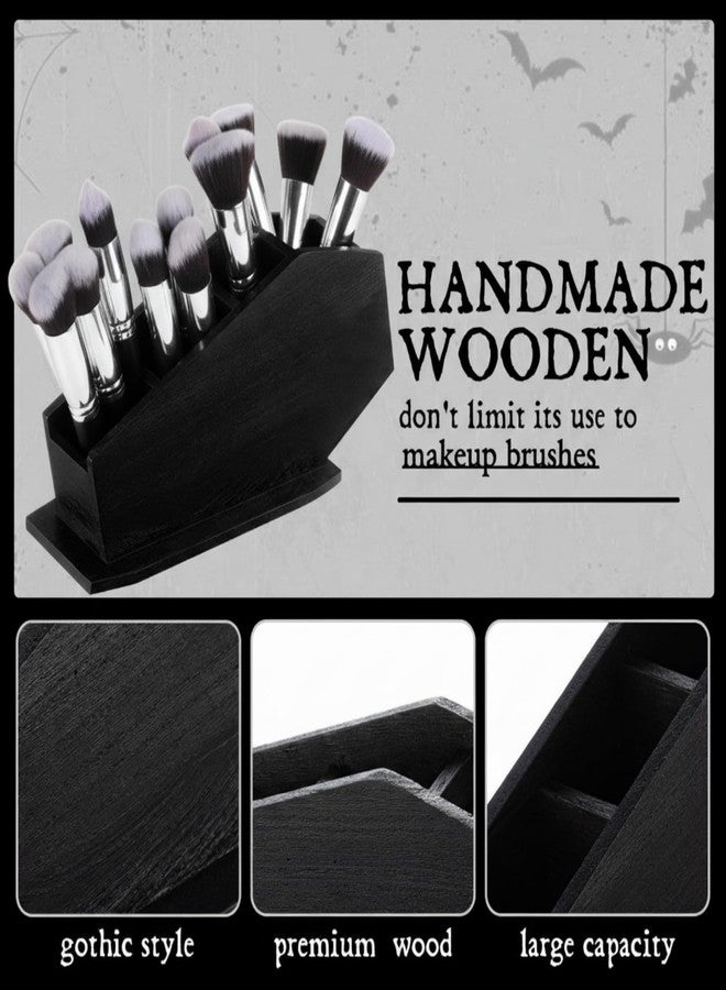 Fiwochic Coffin Wooden Holder Organizer Gothic Home Decor Spooky Gothic Gift for Pencil Makeup Brush Utensil Remote Control Toothbrush - Image 4