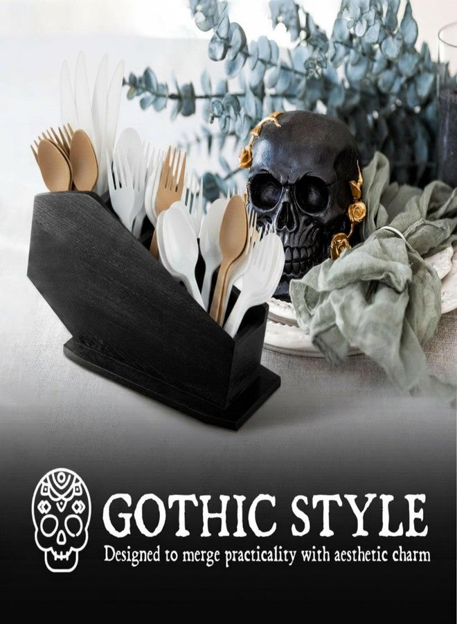 Fiwochic Coffin Wooden Holder Organizer Gothic Home Decor Spooky Gothic Gift for Pencil Makeup Brush Utensil Remote Control Toothbrush - Image 5