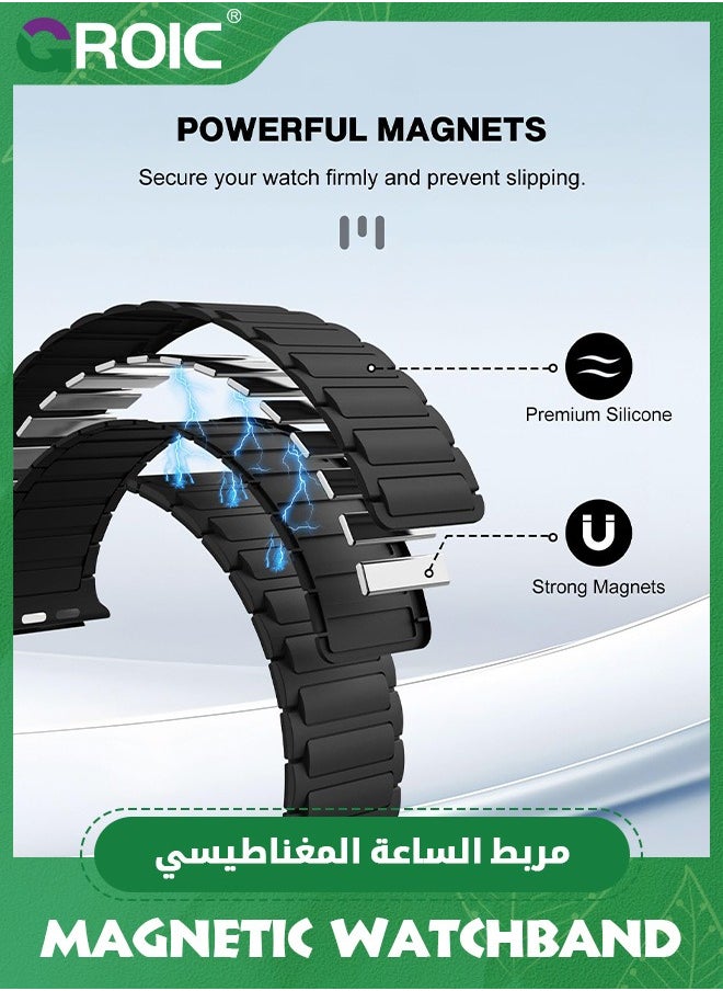 GROIC Black Magnetic Band Compatible with Apple Watch Ultra/Ultra2 49mm/Series SE/10/9/8/7/6/5/4/3/2/1 42/44/45/46mm, Silicone Watch Strap Strong Magnet Link Solo Loop Adjustable Wristband  - Image 4