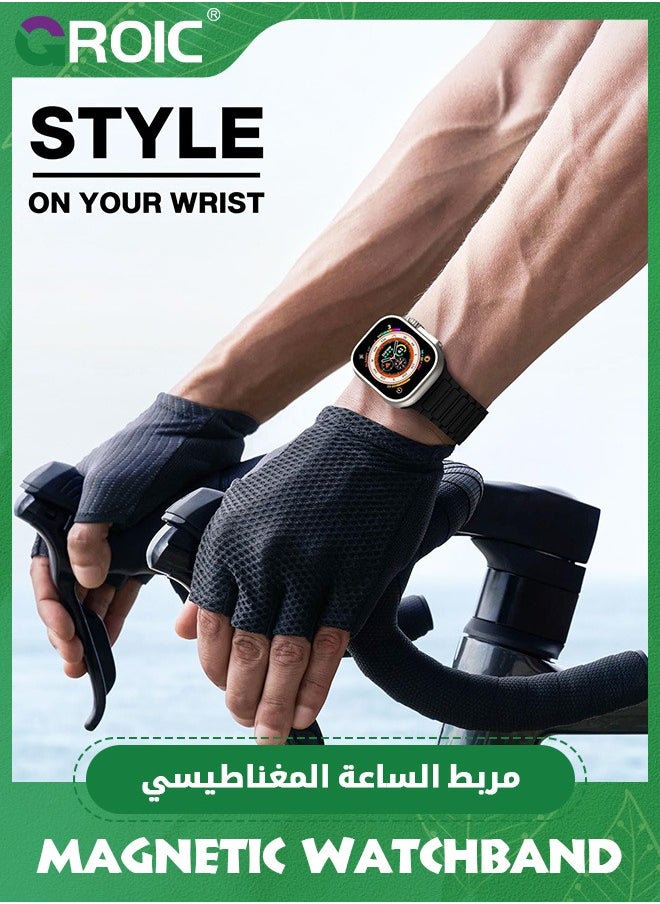 GROIC - Black Magnetic Band Compatible with Apple Watch Ultra/Ultra2 49mm/Series SE/10/9/8/7/6/5/4/3/2/1 42/44/45/46mm, Silicone Watch Strap Strong Magnet Link Solo Loop Adjustable Wristband - Image 1