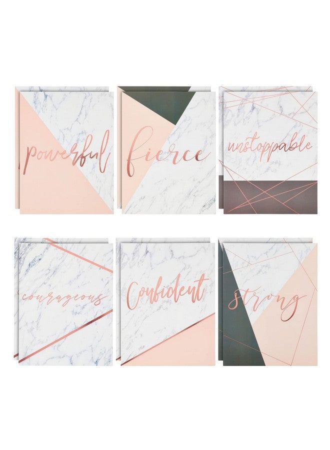 Paper Junkie 12Pack Inspirational 2 Pocket Folders With Pink Marble Design Print 6 Decorative Rose Gold Motivational Designs For School Home And Office Women And Girls (9X12 In)  - Image 1