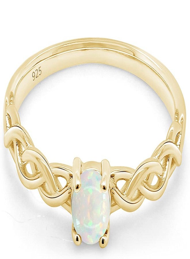 AFFY Solitaire Braided Crisscross Promise Ring for Women 4MM Round Cut Created Opal Stackable Ring in 14K Yellow Gold Plated 925 Sterling Silver Jewelry for Her Size-8 - Image 3