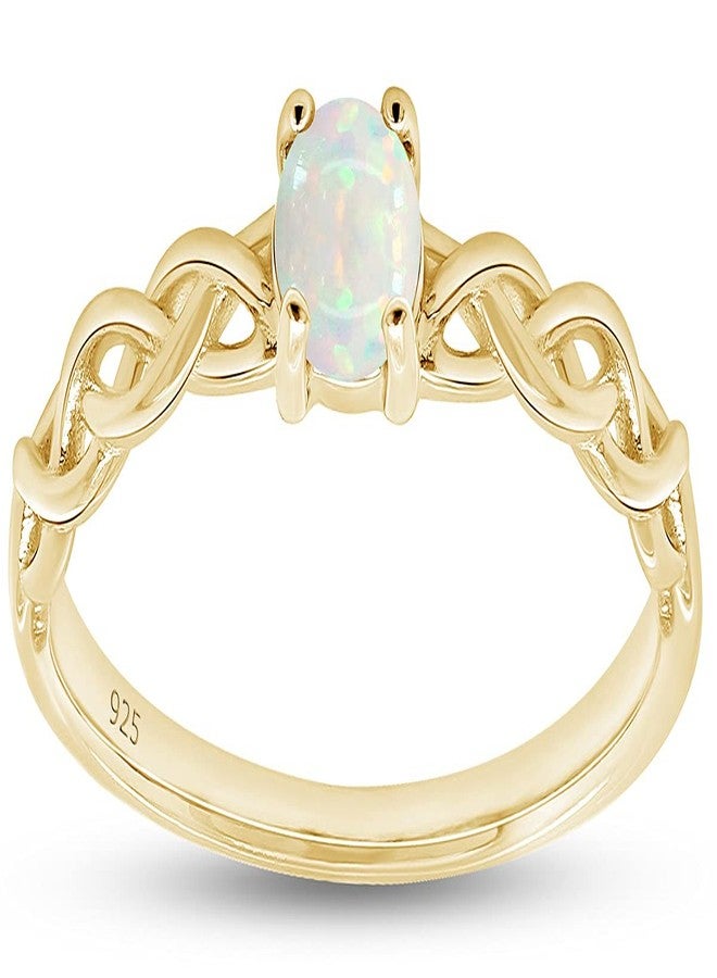 AFFY Solitaire Braided Crisscross Promise Ring for Women 4MM Round Cut Created Opal Stackable Ring in 14K Yellow Gold Plated 925 Sterling Silver Jewelry for Her Size-8 - Image 1
