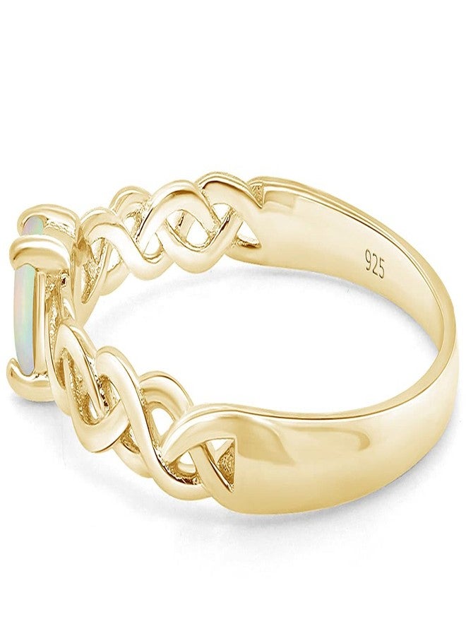 AFFY Solitaire Braided Crisscross Promise Ring for Women 4MM Round Cut Created Opal Stackable Ring in 14K Yellow Gold Plated 925 Sterling Silver Jewelry for Her Size-8 - Image 4