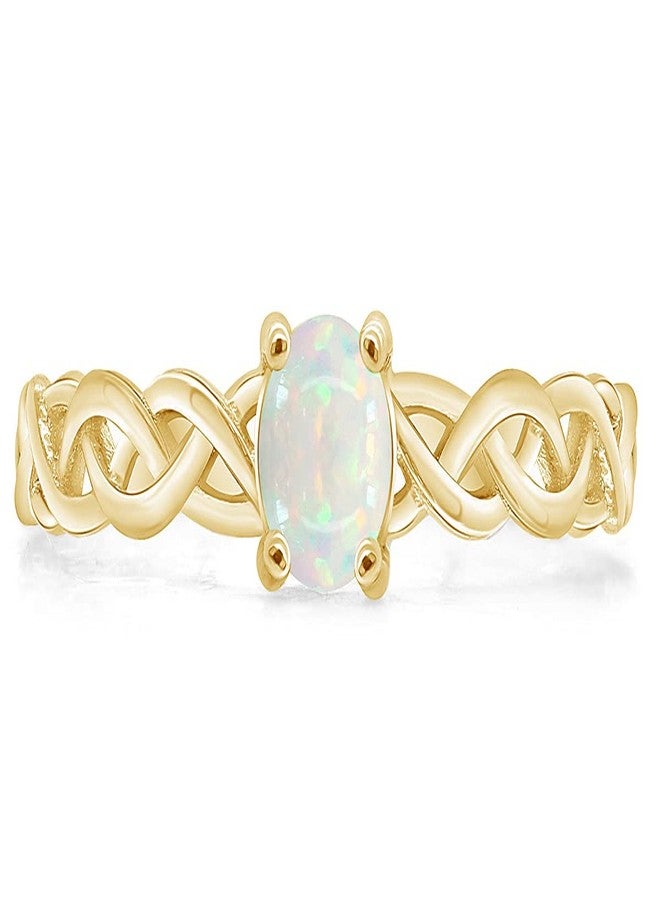 AFFY Solitaire Braided Crisscross Promise Ring for Women 4MM Round Cut Created Opal Stackable Ring in 14K Yellow Gold Plated 925 Sterling Silver Jewelry for Her Size-8 - Image 2