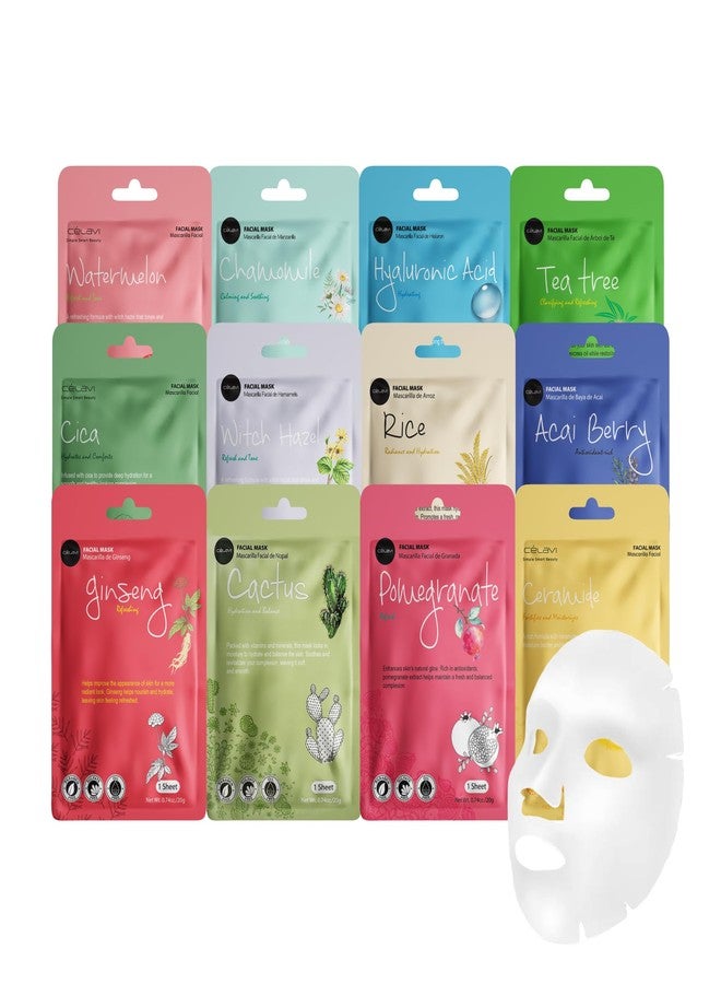 Celavi Cosmetics K-Beauty Skincare Essence Facial Face Mask Korea Skin Care Moisturizing C Set 12 Pack - Image 1
