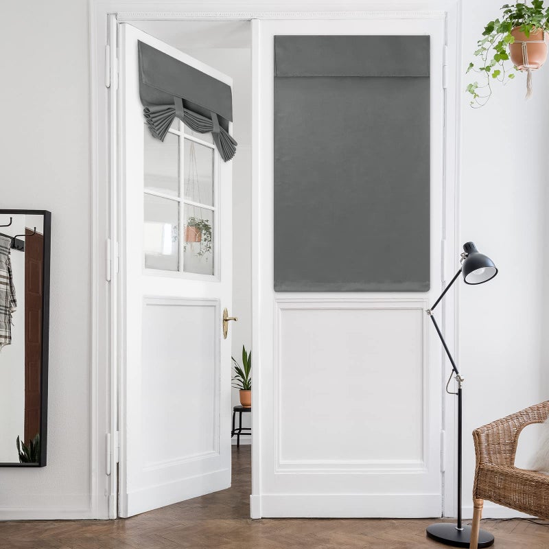 HOMEIDEAS Blackout French Door CurtainsPrivacy Front Door Curtains for Glass Window Thermal Insulated Tie Up Shades Window Covering Grey 26 X 40 Inch 1 Panel