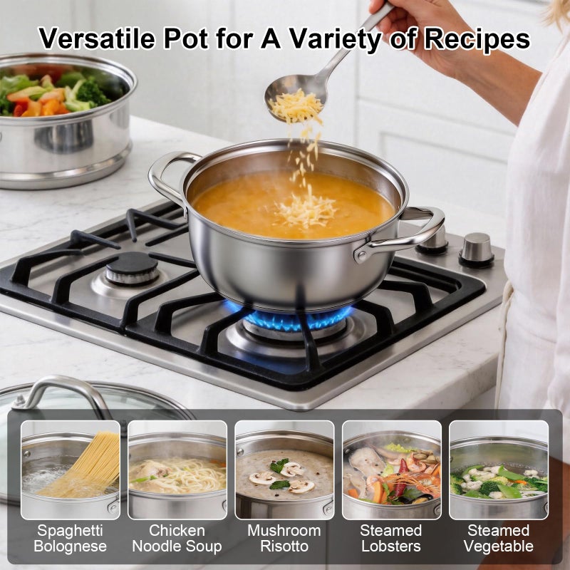 Chefbee Stainless Steel Steamer Pot - 3.2QT Steamer for Cooking with Food Basket, Steaming Cooking Pot Kitchen Cookware for Vegetable, Food, Dumplings, Soup - Image 5