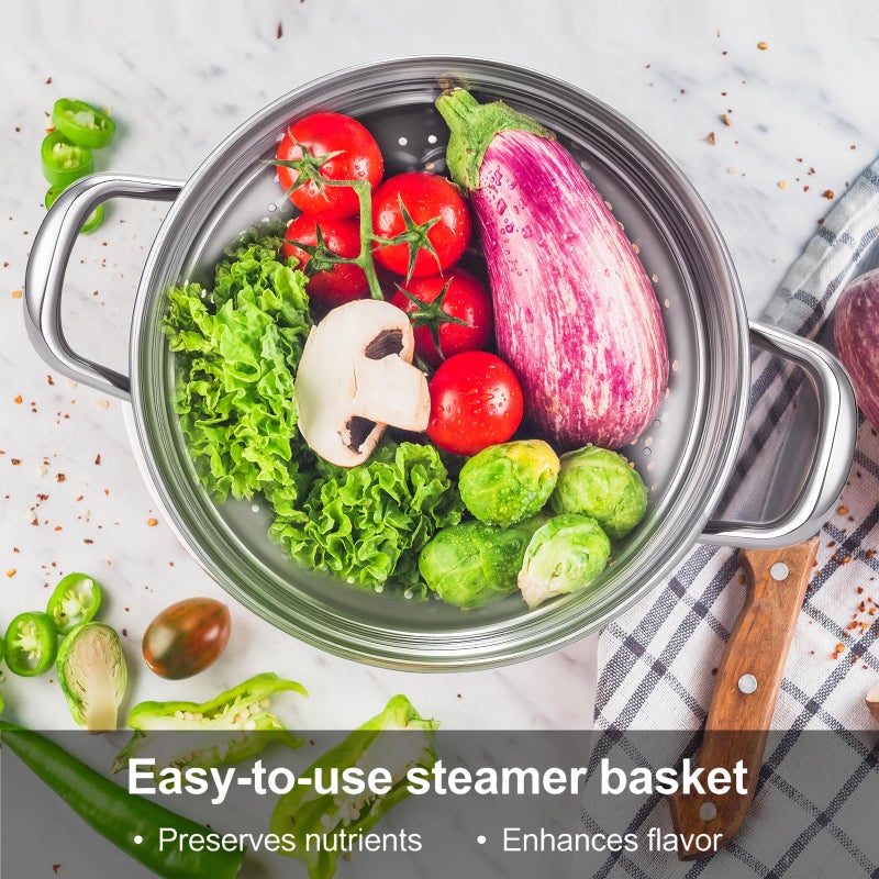 Chefbee Stainless Steel Steamer Pot - 3.2QT Steamer for Cooking with Food Basket, Steaming Cooking Pot Kitchen Cookware for Vegetable, Food, Dumplings, Soup - Image 2