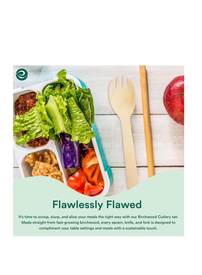 ECO SOUL [160mm, 50 Pack] Disposable Sporks | Wooden Dining Flatware | Ideal for Kids Birthday, Wedding & Party - Image 2