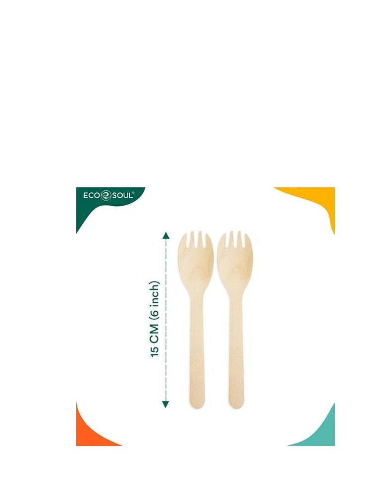 ECO SOUL [160mm, 50 Pack] Disposable Sporks | Wooden Dining Flatware | Ideal for Kids Birthday, Wedding & Party - Image 3