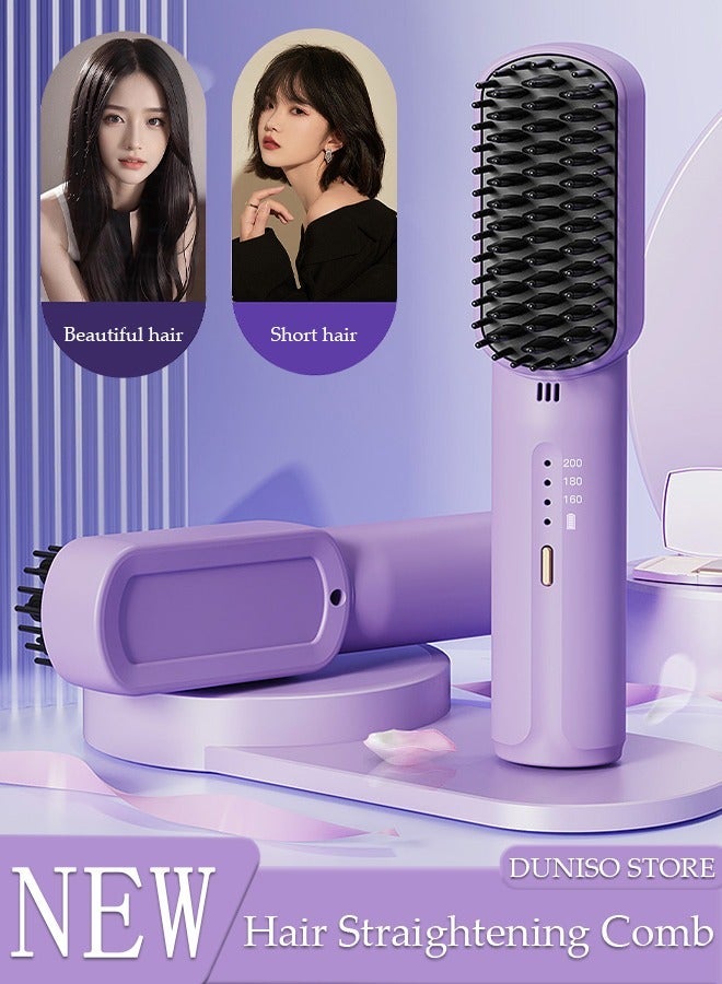 DUNISO Hair Straightener Brush, Hair Straightening Iron with Temperature Indicator Light Built-in Comb, Fast Heating & 3 Temp Settings & Anti-Scald, Perfect for Professional Salon at Home - Image 1