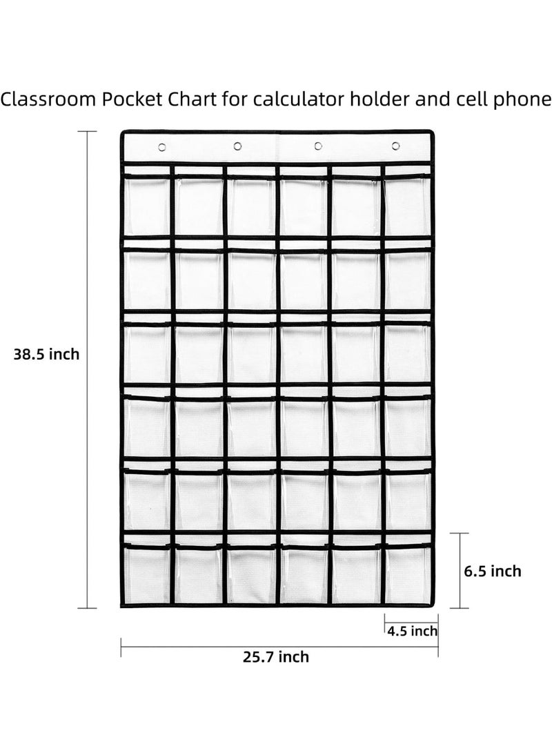 2 Pack 36 Pockets Classroom Pocket Chart for Cell Phone Calculator Holder,Clear Pocket Chart Organizer for Classroom Cellphone Storage with 36 Number Sticker Size:38.5x25.7 Inch (White-2pack) - Image 3