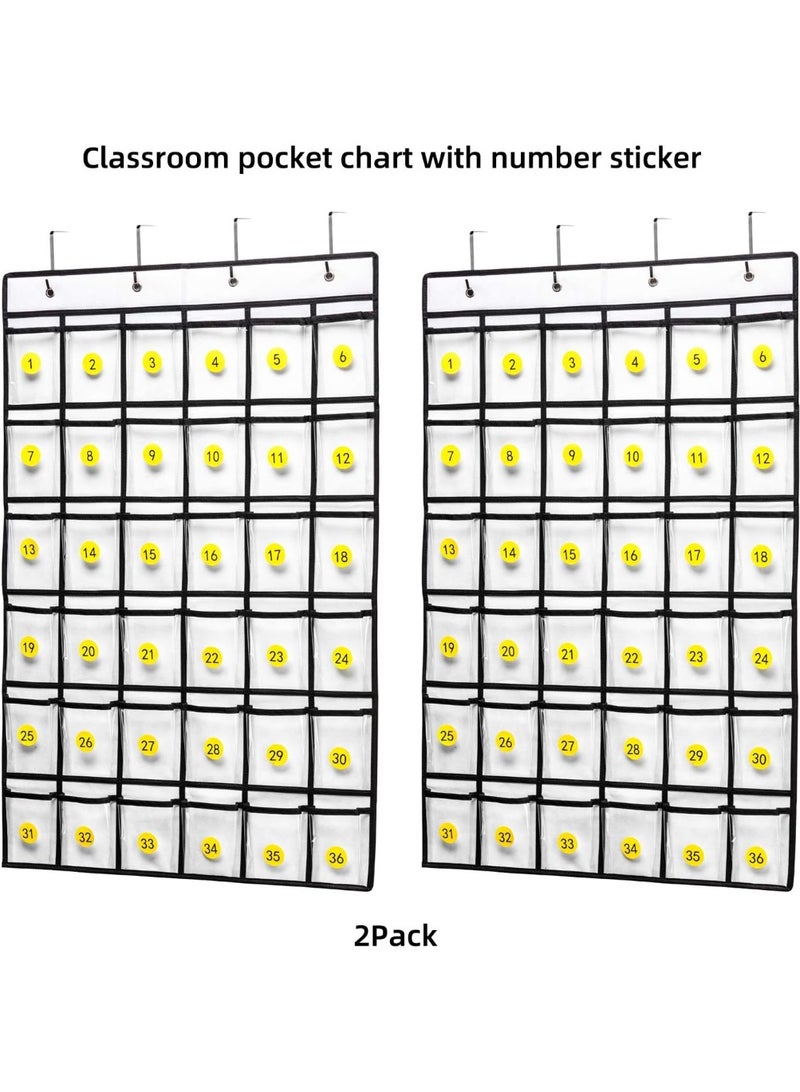 2 Pack 36 Pockets Classroom Pocket Chart for Cell Phone Calculator Holder,Clear Pocket Chart Organizer for Classroom Cellphone Storage with 36 Number Sticker Size:38.5x25.7 Inch (White-2pack) - Image 2