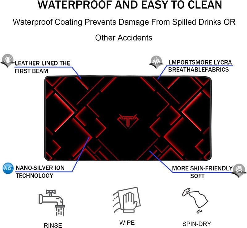 TEDNETGO Large Mouse Pad, Gaming Long Mouse Pad, Waterproof Extra Large Big Mousepad with Stitched Edge, XXL Non-Slip Computer Computer Keyboard Pad Mat for Gamer/Desktop/Office/Home, RED - Image 4