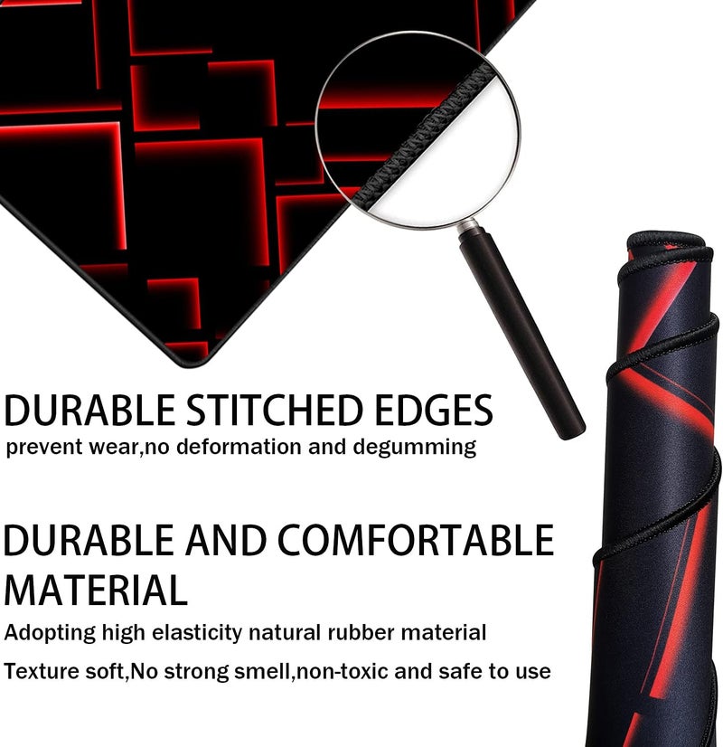 TEDNETGO Large Mouse Pad, Gaming Long Mouse Pad, Waterproof Extra Large Big Mousepad with Stitched Edge, XXL Non-Slip Computer Computer Keyboard Pad Mat for Gamer/Desktop/Office/Home, RED - Image 2