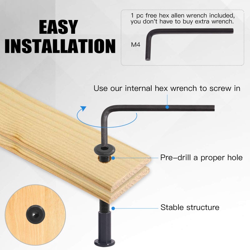 Glarks 141Pcs M6x16/ 20/25/ 30/35/ 40/45/ 50/55/ 60/65/ 70/75/ 80mm Black Hex Drive Socket Cap Bolts Kit, Countsunk Furniture Crib Bolts Nuts Screws for Chair Table Cabinets - Image 5