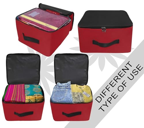 NISUN Nylon Wardrobe Bag Underbed Moisture Proof Cloth Storage Organizer, Storage box for Clothes Saree Bags with Zippered Closure & Handle(Red & Black, 38.1x25.4x35cm),Square - Image 5