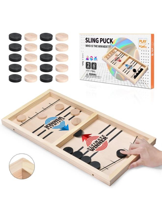 LEOFI Fast Sling Puck Game , Table Desktop Battle Wooden Hockey Game,Toys for Adults Parent-Child Interactive (Large)