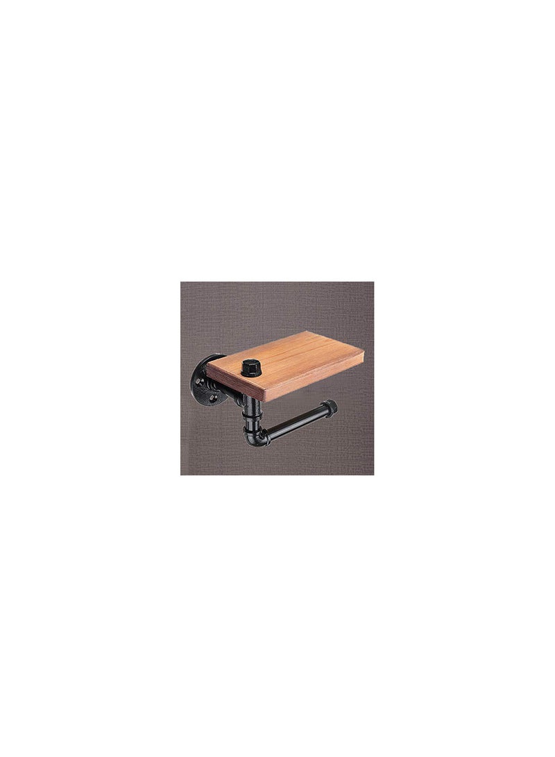 GGOOT Rustic Industrial Toilet Paper Roll Pipe Holder Bathroom Wood Hanging Wall Shelf Storage - Image 3